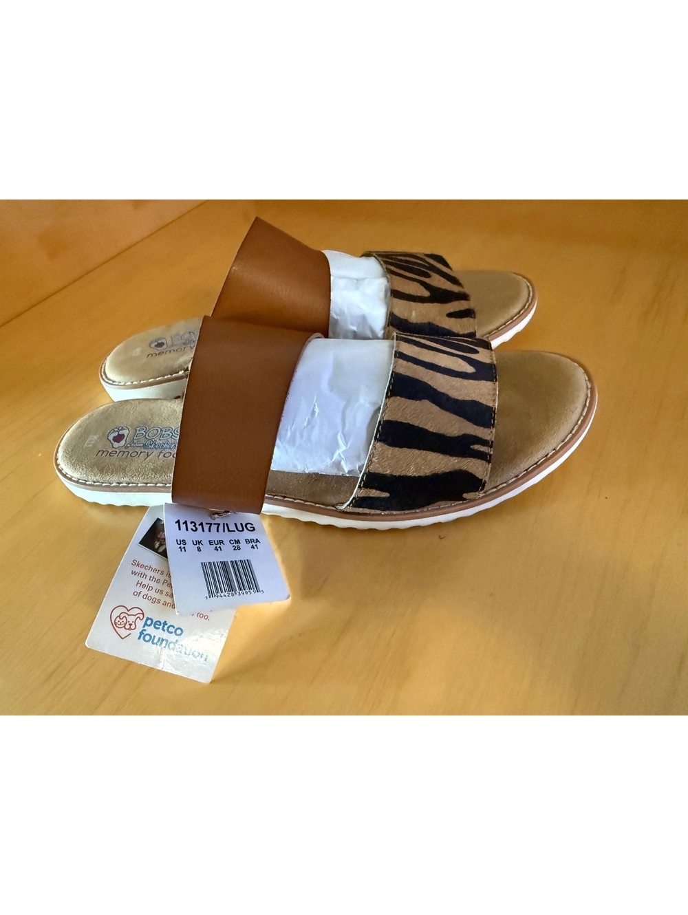 Skechers BOBS Memory Foam Women's Slide Sandals Size 11 Brown Zebra Print - Picture 4 of 4